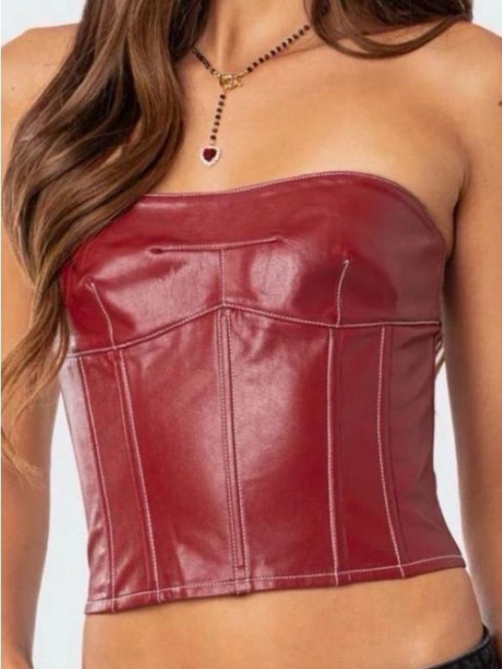 Edikted Faux Leather Corset in Red Size small